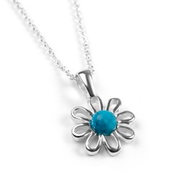 HENRYKA 925 Sterling Silver and Turquoise Daisy Necklace | Flower Bridesmaid Jewellery | Gifts for Girlfriend, Sister, Mum