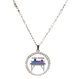 Table Tennis Sport Silver Colour Necklace With Diamante Pendant And Gift Box