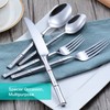 Flatasy Silverware Set Silver Bamboo Handle Flatware Stainless Steel Heavy