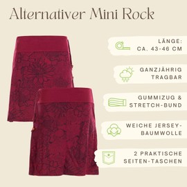 Vishes Short women's skirt with floral lace, size 34-46, handmade from 100% cotton, skirt with pockets, for warm and cold months, sustainable alternative clothing, darkred, 40