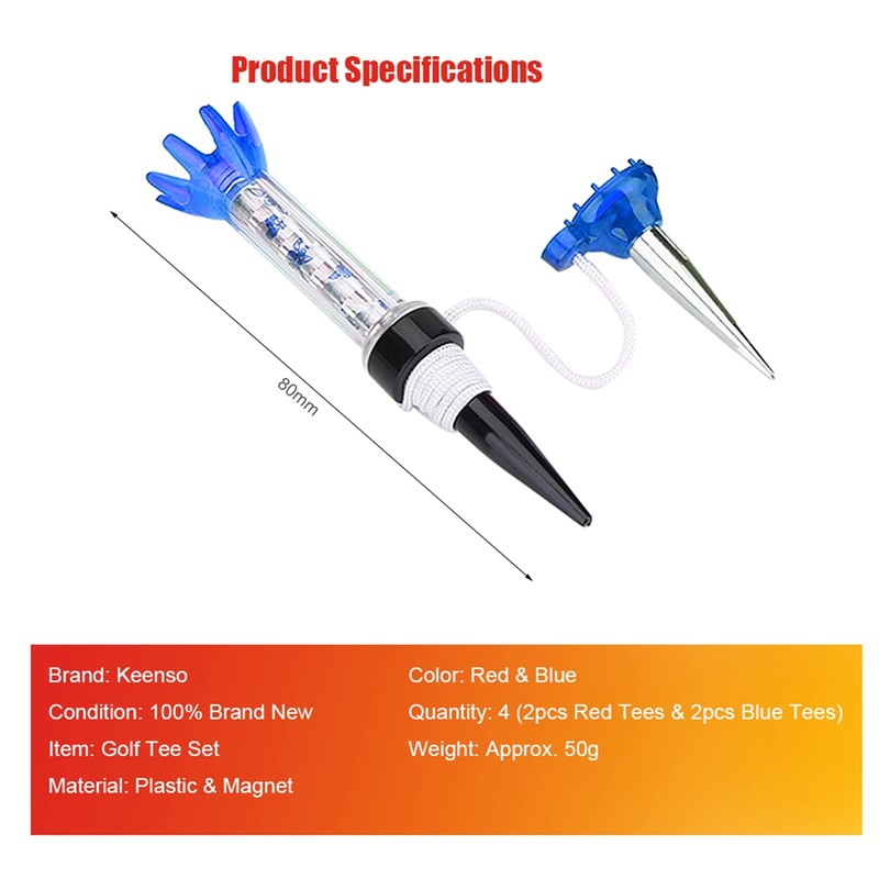 BuyWeek Golf Tees, 4 Pieces Magnetic Plastic Golf Tee Set