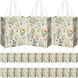 Supervitae 24 Pack Wildflower Theme Gift Bags Medium Goodie Floral Party Favor Bags Vintage Reusable Totes Non Woven Totes for Wedding Birthday Baby Shower Family Holiday Travel(9.8" x 7.9" x 3.9")