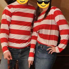 Ezsskj Where's Waldo Shirt Mens Red and White Striped Shirt Big Size Waldo Adult Cotton Shirt McDonald Costume
