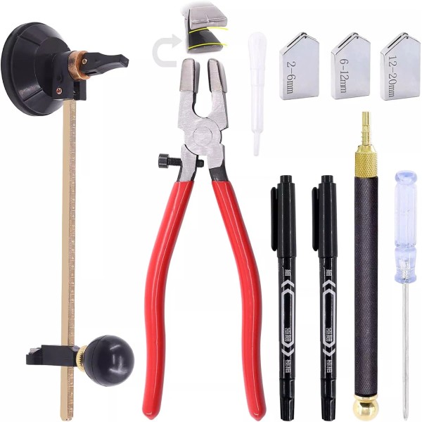 9 Pcs Glass Cutting Tool Set Kit Includes Adjustable Circular