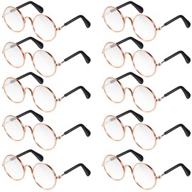 10 Pieces Cat Dog Sunglasses Funny Pet Glasses Round Metal Cat Classic Retro Sunglasses Pet Hippie Cute Dog Cat Cosplay Party Costume Photo Props Cosplay Glasses (Transparent)