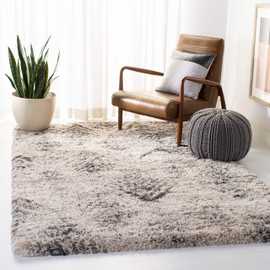 SAFAVIEH Iceland Shag Collection Accent Rug - 4' x 6', Cream & Grey, Modern Design, Non-Shedding & Easy Care, 2.5-inch Thick Ideal for High Traffic Areas in Entryway, Living Room, Bedroom (ISG514A)
