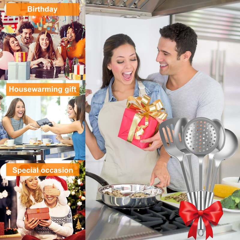 Stainless Steel Cooking Utensils Set - 5 Pcs Metal Professional
