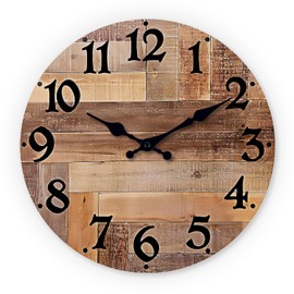 NUOVO Wall Clock 14 Inch Clock Colorful Numbe Wood Grain Silent Wall Clock Quartz Large Decorative Quiet Home Office
