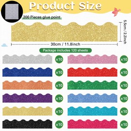 120 Pieces Glitter Bulletin Board Border Scalloped Border Trim Shiny Bulletin Poster Board Border Decoration Colorful Glitter Border Paper for School Classroom Office Party Wall Decor