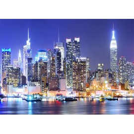 BELECO 7x5ft Fabric New York City Backdrop Manhattan Skyscraper Night View NYC Skyline Background Wallpaper New York Theme Party Decorations Artistic Portrait Shoot Photo Studio Props