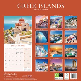 Greek Islands Calendar 2026 | 12 Month Wall Calendar | Avonside Publishing | Plastic Free Packaging