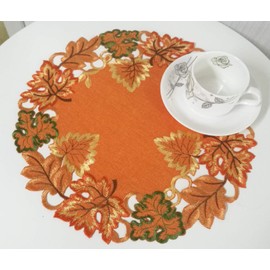 GRANDDECO Harvest Fall Table Placemat 14" Set of 4,Cutwork Embroidered Maple Leaves Dresser Scarf Table Topper for Thanksgiving's Day Home Dinner Holiday Party Decoration