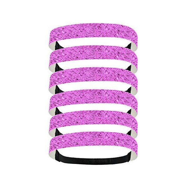 6 Pack: Glitter Headbands 3/4" Elastic Back Multiple Colors Available (One Size, Medium Pink)