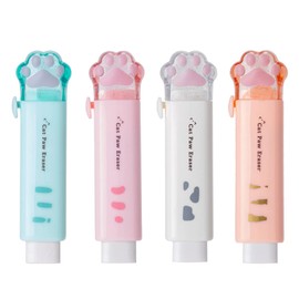 4 gomas de borrar retráctiles en forma de pata de gato, bonita goma para niños, borrador de goma para estudiantes, escritura, oficina, suministros escolares