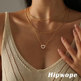 Hipwope Layered Necklace for Women Stacked Necklaces for Womens Layered Gold CZ Heart Pendant Necklaces Gold Necklace Women