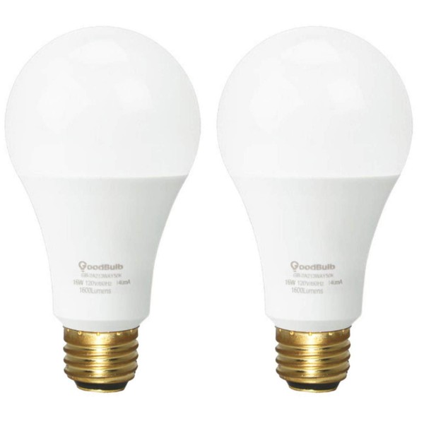 GoodBulb LED A21 3-Way Light Bulbs | 5/9.5/16 Watt (40/60/120 Watt Equivalent) | E26 Base | Warm White 3000K | EcoSmart Lights | High Output 450/800/1600 Lumens | 2 Pack