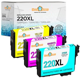 Houseoftoners Remanufactured for Epson 220XL Ink Cartridge High Yield Replacement for Epson 220XL Workforce WF-2630 WF-2650 WF-2660 WF-2750 WF-2760-3 Pack (Multicolor)