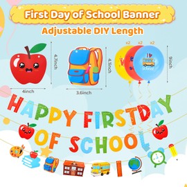 Happy First Day of School Sign Banner Decor, Back to School Decorations, 1st day of school banner,3Pcs banners and 6pcs balloons for Home Classroom Office Party Supplies