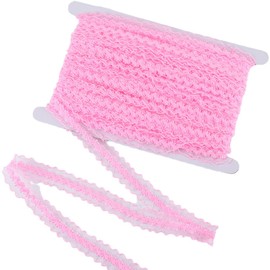 CABODYALS 27 Yards Pink Pleated Elastic Lace Ribbon Ruffle Gauze Edge Wave Strentchy Floral Nylon Embroidered Ribbons for Sewing Making Gifts Wrapping Bridal Wedding Decorations DIY Crafts Supply