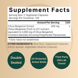 NatureBell Extra Strength Citrus Bergamot 25:1 Fruit Extract 5000mg Equivalent 240 Capsules