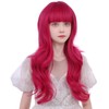 WAVELNM Kids Hot Pink Wig with Bangs Pink Long Wavy
