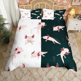 feelingyou Cute Axolotl Duvet Cover, Pink Fish Wild Animal Duvet Cover for Girls Teens Decorative Bedroom, Couple Style White Polyester Duvet Cover with 1 Pillowcase, 155 x 220 cm