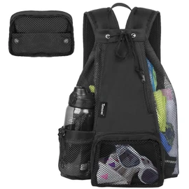 Timoxi Swim Bag Beach Backpack with Padded Shoulder Strap Mesh Backpack with Wet Pocket for Swimming, Gym