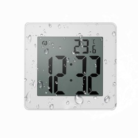 Mstar Home Bath Clock, Large LCD Screen, 24H Hours, Temperature Display, Suction Cup Included (White)