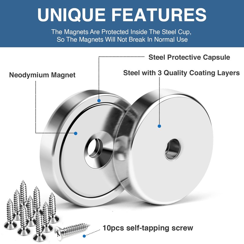 MIKEDE 10 Pack Strong Neodymium Cup Magnets, 70Lbs+ Holding Force