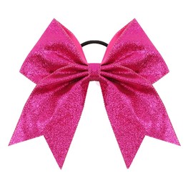 CN Large Cheer bow 8" Girls Ponytail Holders Jumbo Teams Cheerleaders Hair Bows Competition Sports Elastic Hair Ties Accessories (Glitter Hot Pink)