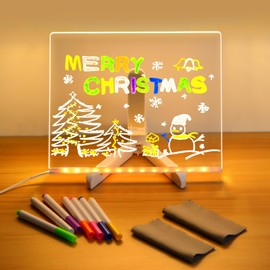 Tablero De Notas LED Con Bolígrafo De 7 Colores, Tablero de mensajes con alfabeto, Pizarra luminosa para colorear, Placa LED regrabable，Con paño de limpieza (S-5.9 * 5.9 INCH)
