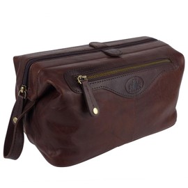 Rowallan of Scotland Mens Large Leather Wash Toiletries Bag - Brown