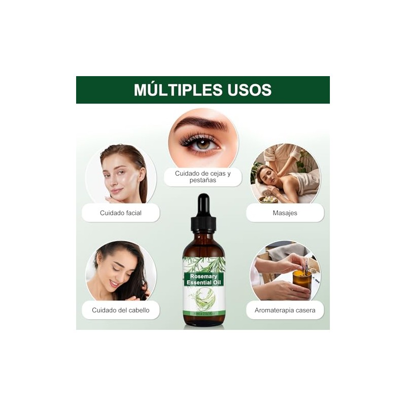 2PCS Aceite de Romero 60ml Cuidado Cabello Cejas Pestañas Barba