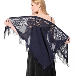 vimate Navy Blue Shawl for Women Dressy-Ladies Summer Sheer Thin Shawl Wrap Headscarf With Tassels for Evening formal Dresses(Style 4-Navy)