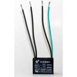 New Tech CEILING FAN CAPACITOR CBB61 4uf+4uf 4WIRE