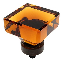 Cosmas 6377ORB-A Oil Rubbed Bronze Cabinet Hardware Square Knob with Amber Glass - 1-3/8" Square