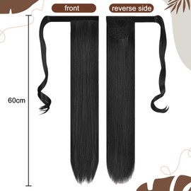 DKDDSSS Ponytail Extension, 24 Inch Long Straight Ponytail Synthetic Hairpieces Fake Pony Tails Hairpiece for Women, Long Wrap Around Ponytail Hair Extension, Black