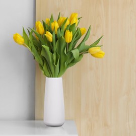 Hejo Ceramic Vase, White, Modern Flower Vase, Simple Decorative Vase, Small Vase for Pampas Grass for Living Room, Bedroom, Farmhouse, Office (White)