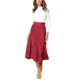 Hoerev Women Print Dot with Pockets Pleated Long Skirt Beach Party Maxi Skirt,RedDot,X-Large