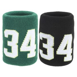 PATIKIL Sports Wristband Sweatbands for Men and Women, 2 Pcs Breathable Tennis Wrist Bands Absorbent Sweat Band Number 34 for Basketball Football Baseball Running Gym, Green/Black