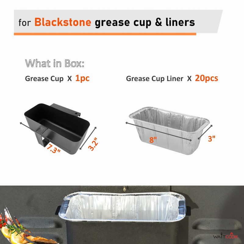 Rear Grease Catcher with 20-Pack Disposable Grease Cup Liners for