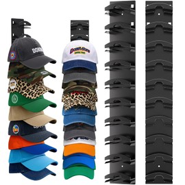 Yonsya 2 Pack Hat Organizer for Baseball Caps, Hat Hanger Holder Hold up to 16 Hat, Wall Hat Rack with Strong Adhesive, Multilayer Cap Storage Hooks for Closet Door and Bedroom (Black-20)