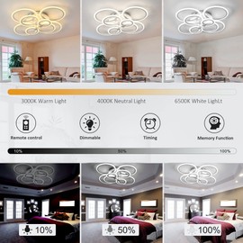 SJV 8Rings LED Ceiling Light: Dimmable Modern Ceiling Lights Fixture 100W- White LED Flush Mount Lighting Fixtures Chandeliers for Dining Living Room, Bedroom Kitchen 3000K~6500K Change with Remote