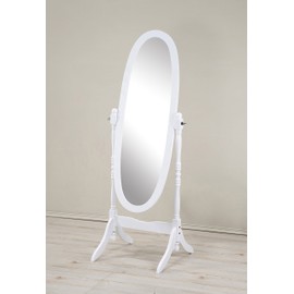 Roundhill Furniture Traditional Queen Anna Style Wood Floor Cheval Mirror, White