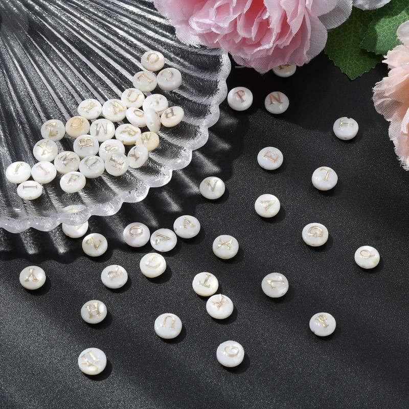 Airssory 26 Pcs Natural Freshwater Shell Letter Alphabet Loose Beads