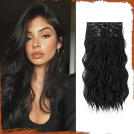Sofeiyan Clip-In Extensions, 4 Pieces, 40 cm Hair Extensions for Women, Curly Thick Synthetic Hair Extensions for Clip-In, Natural Soft Clip-In Hairpiece - Natural Black