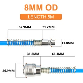 GASHER 1/4 Inch x 5 m Polyurethane Rewind Air Hose 8 mm Outer Diameter with Bending Throttle, 1/4 Inch Europe Quick Coupling and Plug, for Air Compressor, Blue (GO)