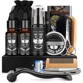 12 en 1 Barba Kit Cuidado, Con Crecimiento de Barba Rodillo, Shampoo Barba, Peine Barba, Cepillo Barba, Aceite Barba, Balsamo Barba, Navaja de Afeitar, para Regalo Perfecto para Hombre para Hombres o Papás