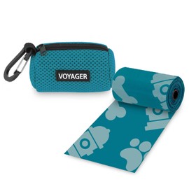 Best Pet Supplies Dog Poop Bag Holder Leash Attachment with 15 Bags, Turquoise, Reusable Mesh Dispenser Pouch for Travel, Walking, Park, and Outdoor Use, Soft and Durable with Clip-On