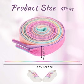 Bewudy 4 Pairs of Colorful Rainbow Shoelaces, Long Rainbow Shoelaces for Sneakers, Flat Shoelaces for Adult Sneakers 120cm Colorful Shoelaces Flat Rainbow Gradient Shoe Laces
